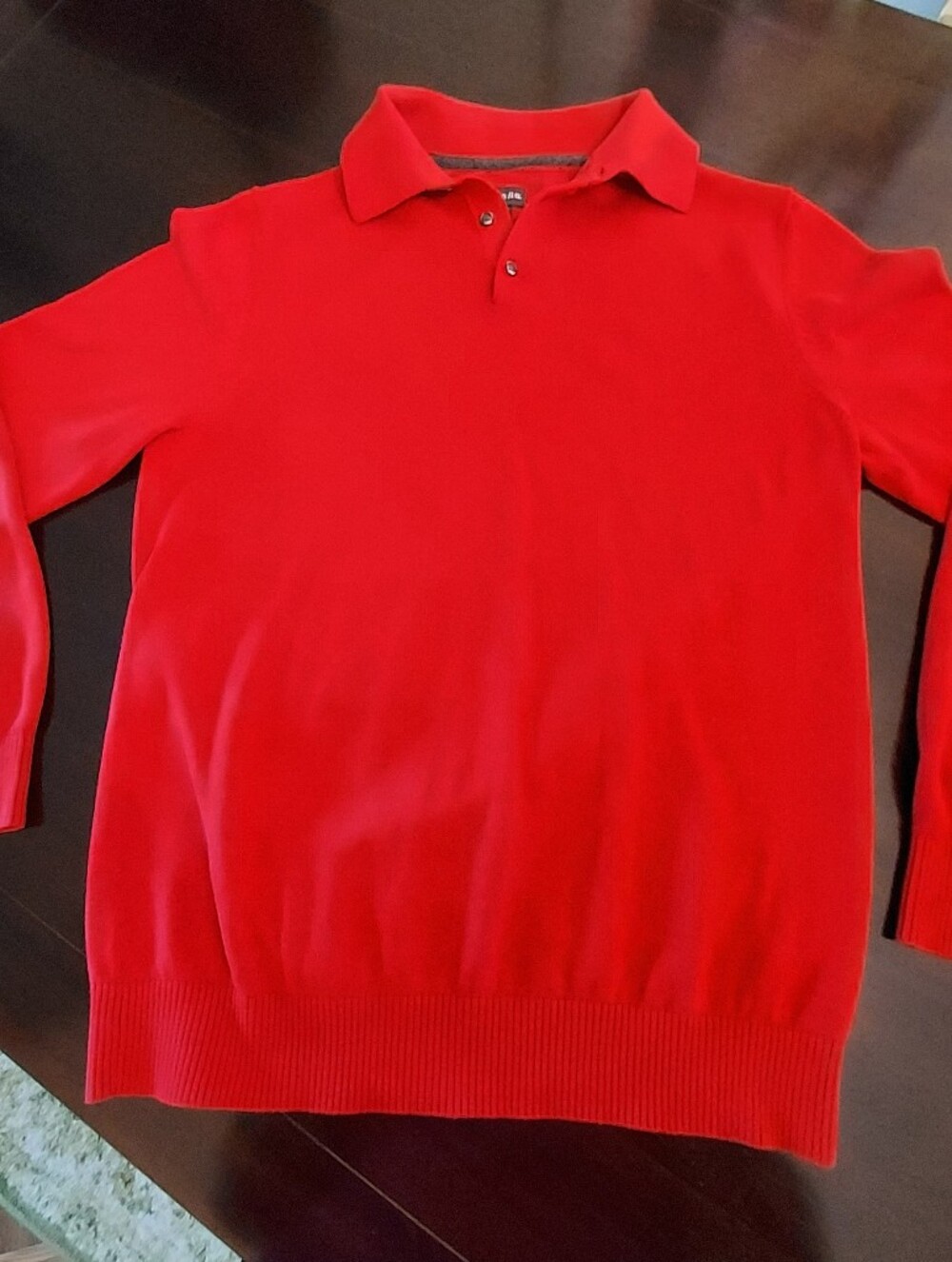 Men's Crimson Red 100% Algodon Cotton Light Weight Polo Sweater. Sz. Small